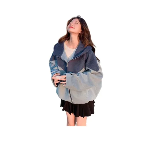 MDEHT Серый Синий Женское Пальто