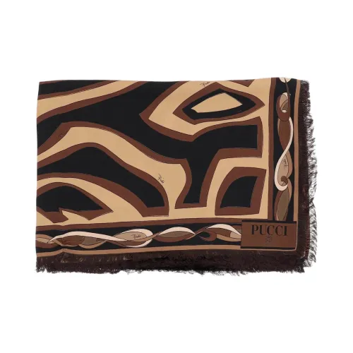 EMILIO PUCCI Шелковые шарфы Женские Черный Коричневый
