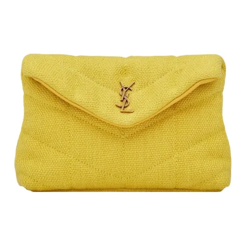 SAINT LAURENT Linen Cotton Clutch Women's Yellow SAINT LAURENT Лён Хлопок Клатч Женский Желтый