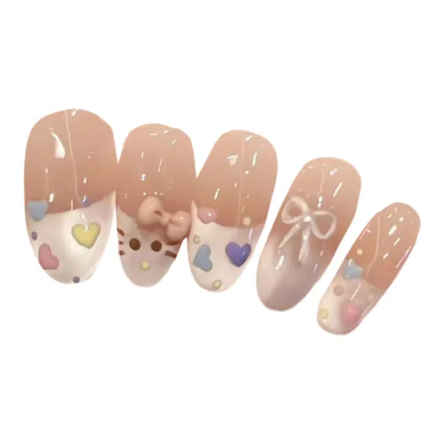 OUYUJI Неон Любимый Ручной Ногти Арт Накладки Милый Кошка Дизайн Бант Дофамин Французский Стиль