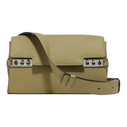 Delvau Tempête Sequoia Рифленая Телячья Кожа Плечевая Сумка Унисекс Оливково-Зеленый