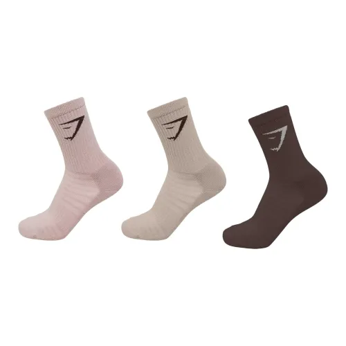 GYMSHARK Грибно-серый Ореховый коричневый Светло-розовый 3 упаковки унисекс носки MID до икры
