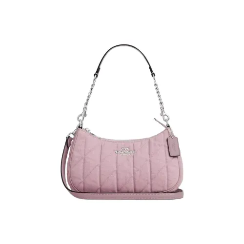 COACH Teri Деним с кожаными вставками Сумка через плечо Сумка на плечо Средняя Женская Гвоздика Цвет