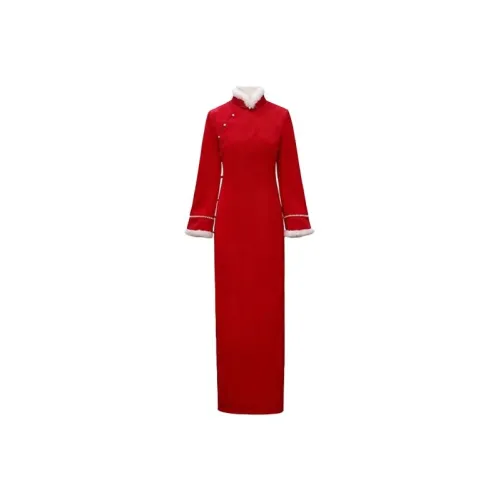 COVT Red Women's Long Sleeved Dresses COVT Красные Женские Длинные Платья с Длинными Рукавами