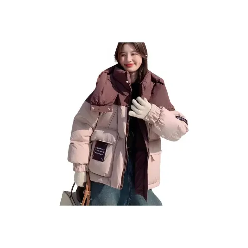 MDEHT Розовая кожаная женская пуховая куртка