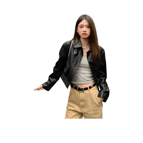 MDEHT Черные Женские Кожаные Куртки