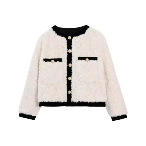 Wang Leshi Экрю Женские Бархатные Куртки