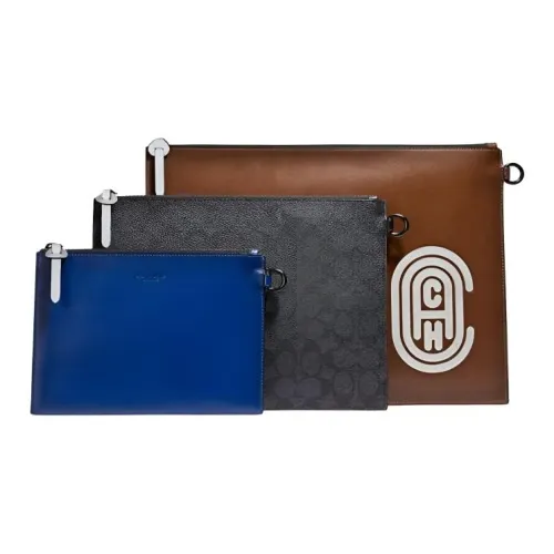 COACH Коровья кожа Клатч Стандартный Мужской Коричневый Угольно-черный Монограмма Синий