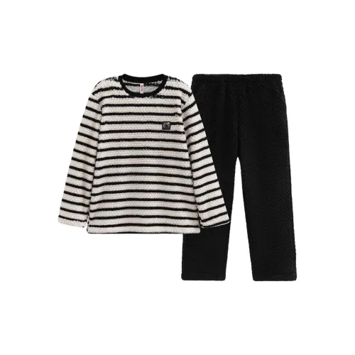 FENTENG FX26940781 Черный Белый Полосы Мужской Пижамный Комплект