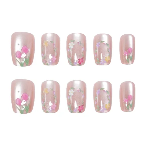 MAXFINE Венок False Nail Короткий Круглый Розовый Однотонный Китайский стиль 15 мм