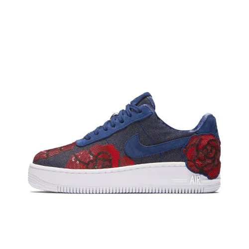 Nike Air Force 1 Denim Rose Coated Slip-Resistant Low-Top Skateboard Shoes Women's Blue White Red Найк Эйр Форс 1 Деним Розовый Слип-Резистентный Низкий Топ Скейтборд Кроссовки Женские Синий Белый Красный
