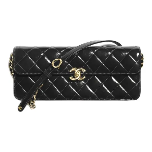 CHANEL Lambskin Лакокожий Плечевая Сумка для ношения в руке Большая Женская Черная