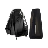 Ночной свет Черное Пальто + Черные Штаны