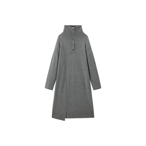 PEACEBIRD Stealth Серый Женские Длинные Платья с Длинными Рукавами