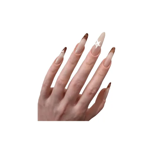 T Z AUTUMN Зимний Французский Горячая девушка Леопардовый принт Звезды False Nail Миндаль Длинный Телесный Однотонный Flashing