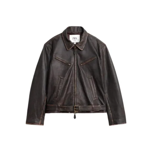 ZARA Темно-коричневые мужские кожаные куртки