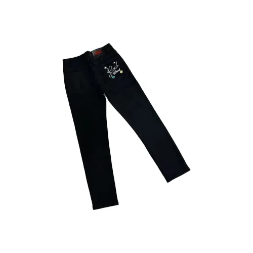 SHIJINGZU Черный [10 000 Needles Вышивка] Нет Логотип Унисекс Джинсы