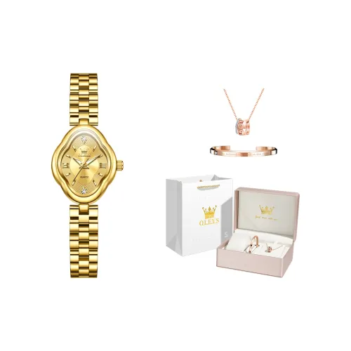 OLEVS Кварцевый механизм нержавеющая сталь ремешок часы женский циферблат золото