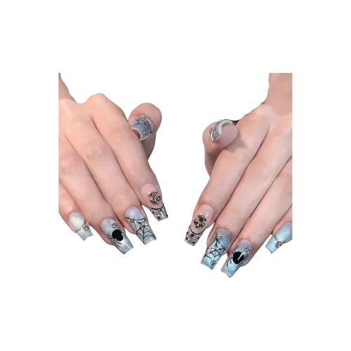 T Z Spiders Кошачий глаз Гороховый узор Позолоченный False Nail Миндаль Короткий LADDER Прозрачный Синий Градиентный Мультяшный