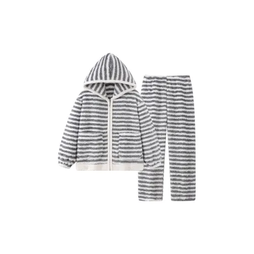 JINXU Серый Белый Полосатый Женский Пижамный Комплект