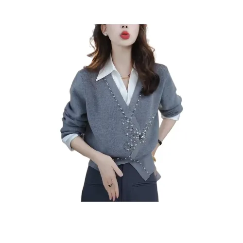 LANGQING Серый Giveaway Бренд Наклеенный Женский Трикотаж