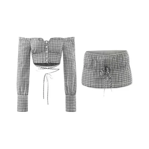 DANCANG Клетчатый Комплекты Одежды Женские Юбка-костюм