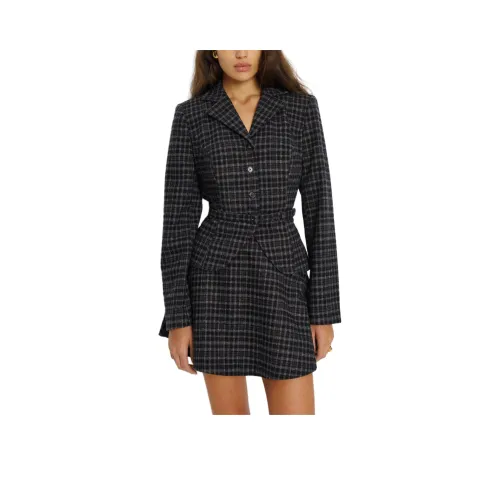 Reformation Морской синий Клетчатый Женская Повседневная Короткая Юбка