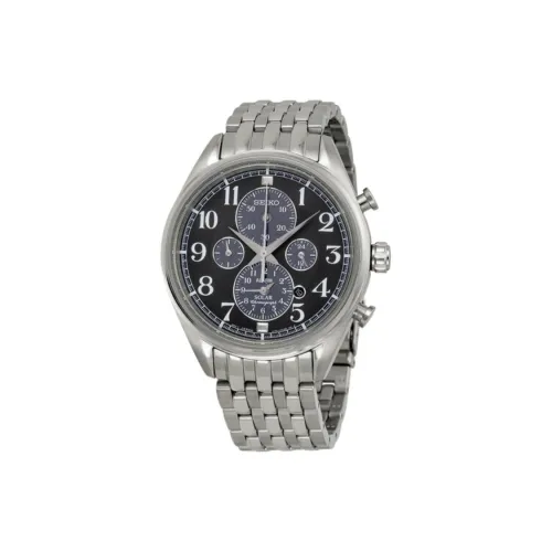 SEIKO Солнечный Кварцевый Механизм Нержавеющая Сталь Ремешок Часы 40 мм Мужские Часы Черный Циферблат