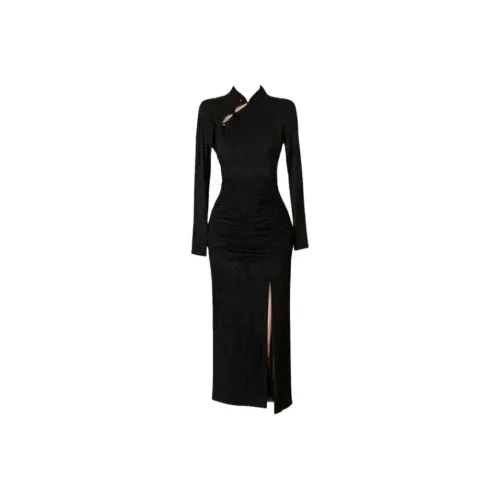 ONEPASS Черные Женские Длинные Платья с Длинными Рукавами