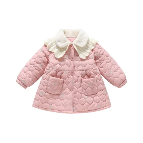 RHOBESAM Little Дом D298H Бант Вышивка Двойной воротник Хлопковый пуховик Розовый Для дошкольников Утеплённые куртки