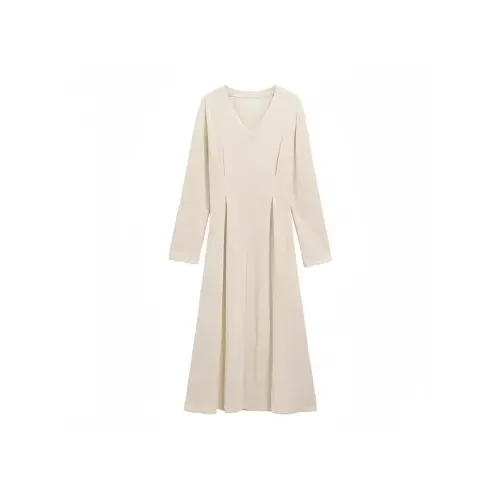 DTLUI Экрю Женские Длинные Платья с Длинными Рукавами