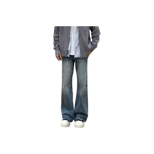 DAFK Ice Blue Semi Elastic Waist Men's Jeans DAFK Джинсы для мужчин с ледяным синим цветом полуперфорированным эластичным поясом