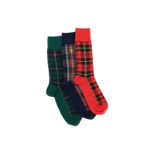 Polo Ralph Lauren 3 пачки Зеленый + Морской Синий + Красный Женские носки MID до икры