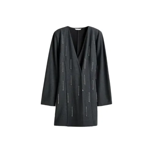 H M Темно-серый смешанный цвет женские длинные платья с длинными рукавами