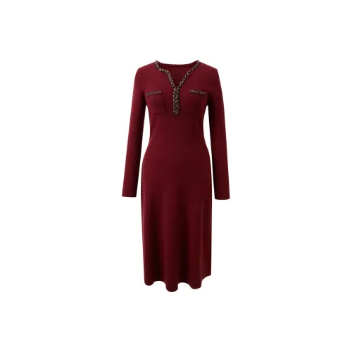 3COLOUR Бургунди Женские Длинные Платья с Рукавами