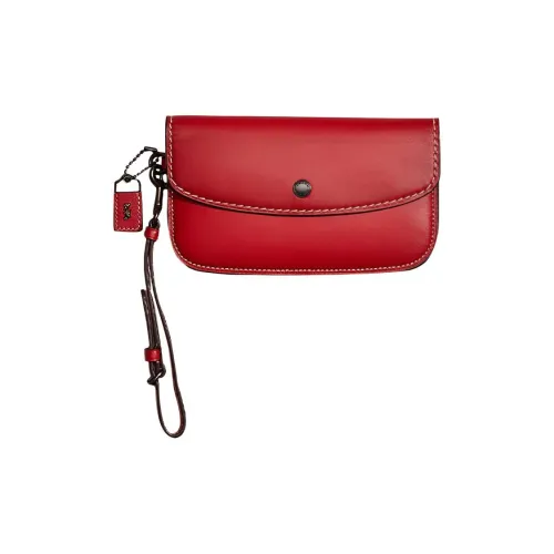 COACH Перчаточная дубленая кожа Кошелек для монет на запястье Клатч Маленький Женский Красный