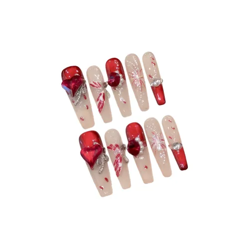 Fanze Fireworks Бабочка Французский Анкора красный False Nail Заостренный Тип Бургундский Градиентный Coquette