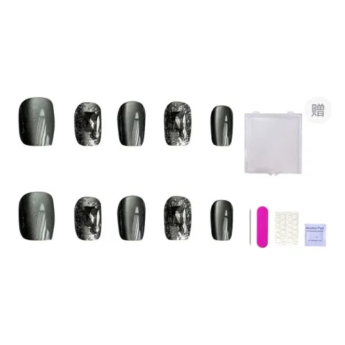 ORANOT Черный Рудный Осветляющий Элегантность Премиум Тяжелый Съемный Кошачий глаз Готический False Nail Средний LADDER 24mm