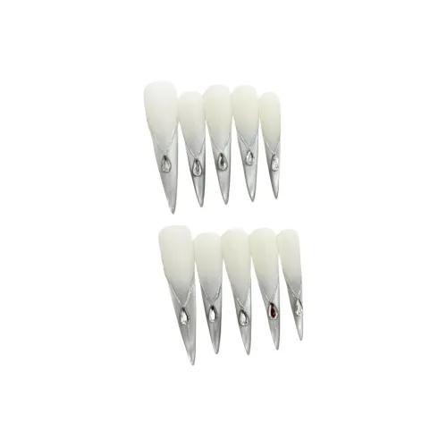 Yun Yue Joe Серебряный Луна Judge Кошка'S Eye Металлический Страз False Nail Заостренный Тип Мягкий Градиентный Flashing 30MM