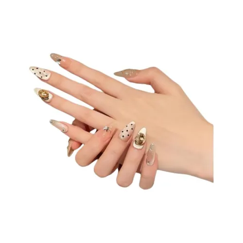 Yun Yue Joe Луна Ручная работа Стиль Гороховый узор False Nail Средняя крутизна Овал Телесный Jump Цвет Flashing 25 мм