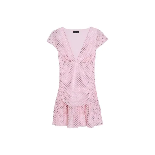 Motel Rocks Детский розовый с микро полка черный короткий рукав платье женское