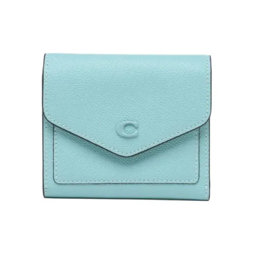 COACH Wyn Grained Телячья кожа Держатель для карт кошелек Маленький Женский Циановый