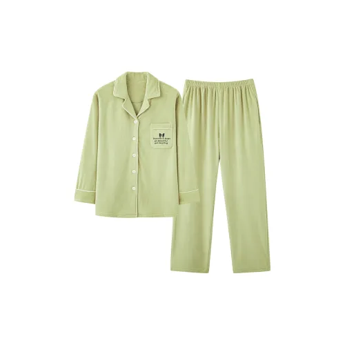 H YXIANG 2025 Fall Winter Женские Термические Пижамы Женские Элегантные с Отложным Воротником Освежающий Зеленый
