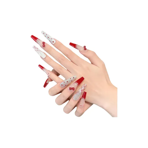 XIAMEIYU Гороховый узор Бант Возлюбленная Мечтательный False Nail Пирамидальный Белый Jump Цвет