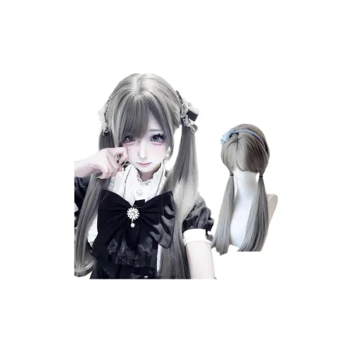 FYOSEE Призрак Котенок Бабушка Серый Длинный Прямые волосы Женская парик Высокая температура Пряжа
