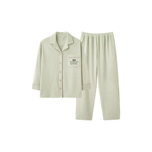 H YXIANG 2025 Fall Winter Женские Пижамы и Домашняя одежда Женский Комплект Элегантный с Отложным воротником Свежий зеленый
