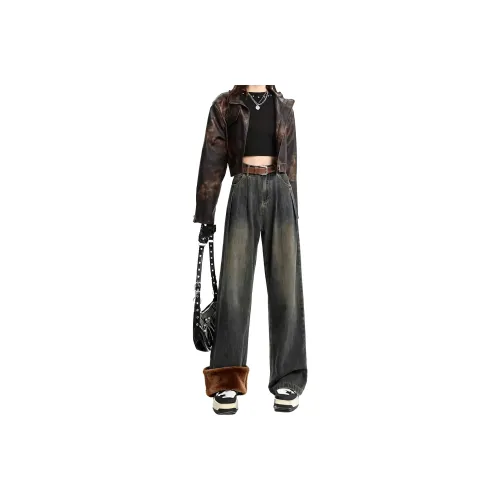 Lan Miao Бетонно-серый [на флисе] Женские Джинсы