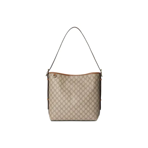 GUCCI GG Emblem Ткань Сумка через плечо Средняя Женская Бежевая и Коричневая