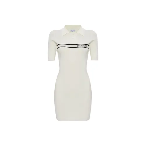Off Белый укороченный платье с короткими рукавами Женские