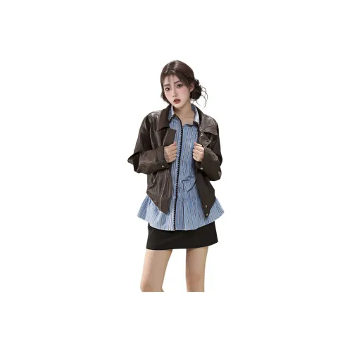 HELEH Коричневая куртка женская кожаная